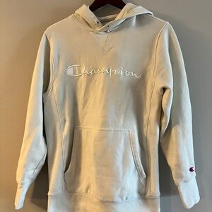 Champion Cream Pullover Hoodie with Embroidered Script